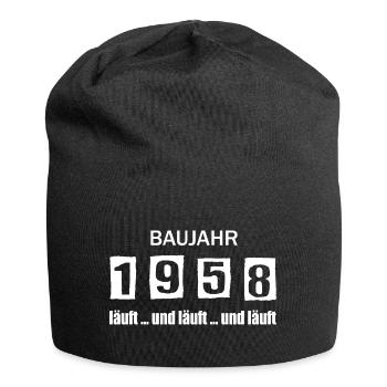 Baujahr 1958 - läuft und läuft und läuft - Jersey-Beanie - Schwarz - Vorne