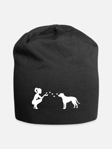 American Staffordshire Terrier mit Frau - Jersey-Beanie - Schwarz