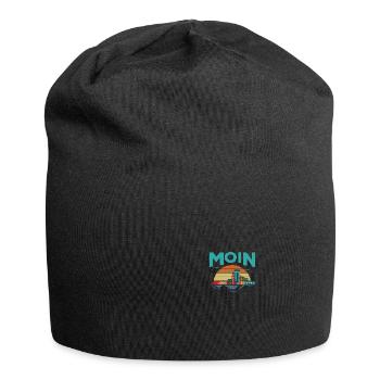 Moin Hamburg Retro Skyline Silhouette Hafen Möwen - Jersey-Beanie - Schwarz - Vorne