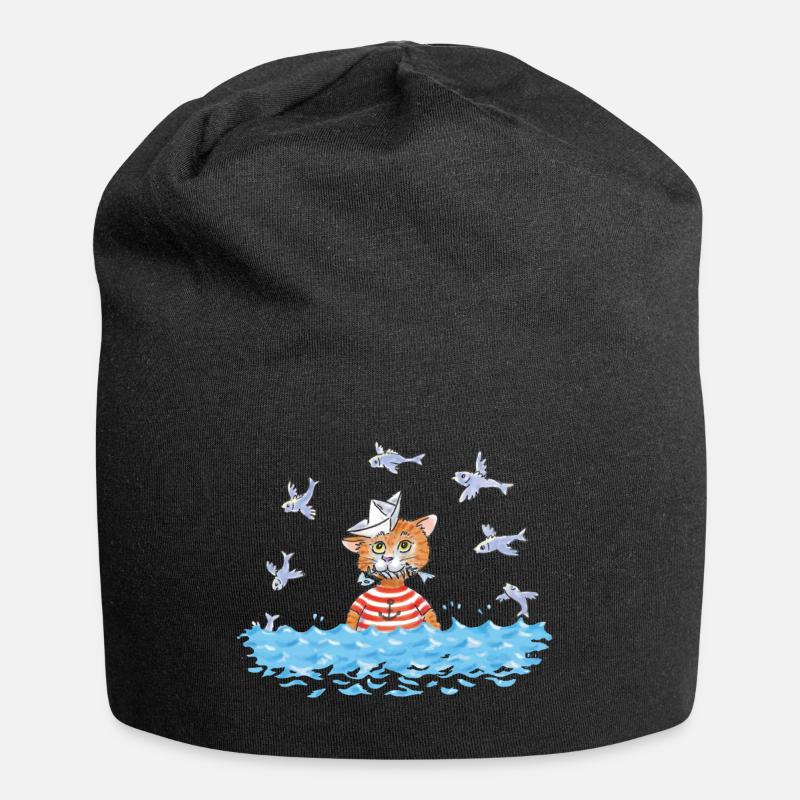 Fisch Katze - Jersey-Beanie - Schwarz