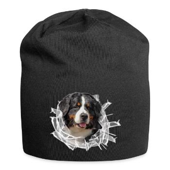 Berner Sennen Hund im *Glas-Loch* - Jersey-Beanie - Schwarz - Vorne