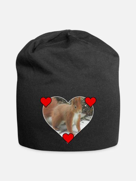 Eichhörnchen Squirrel Liebe Love Herz - Jersey-Beanie - Schwarz