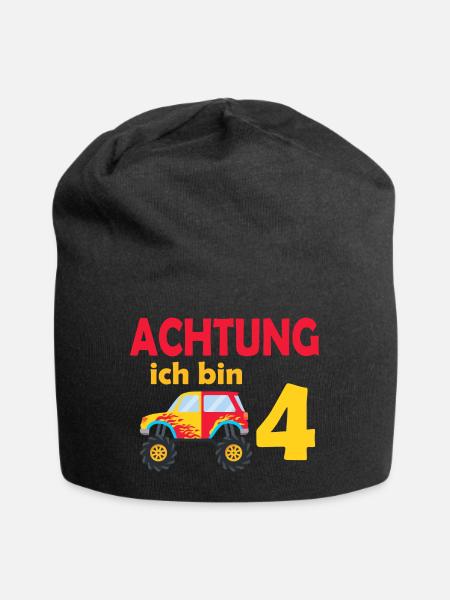 4. Geburtstag Achtung ich bin 4 - Jersey-Beanie - Schwarz