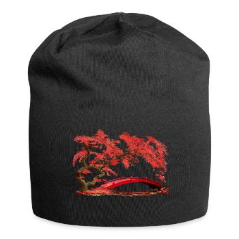Japanischer Ahorn und Brücke Naturmotiv - Jersey-Beanie - Schwarz - Vorne