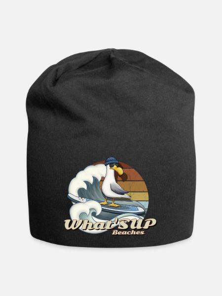 WHAT SUP Beaches Stand Up Paddel Surfer Möwe - Jersey-Beanie - Schwarz