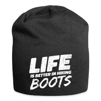 Life Is Better In Hiking Boots. Wandern Design - Jersey-Beanie - Schwarz - Vorne