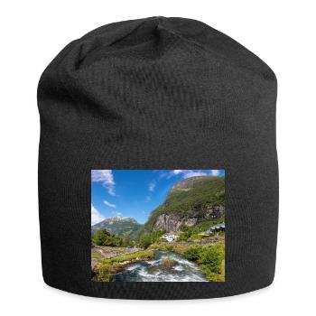 Geiranger panorama Storseterfossen Norwegen - Jersey-Beanie - Schwarz - Vorne