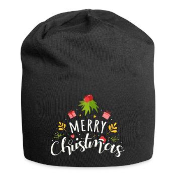 Frohe Weihnachten - Jersey-Beanie - Schwarz - Vorne