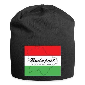Budapest - Hauptstadt mit GPS-Koordinaten & Flagge - Jersey-Beanie - Schwarz - Vorne