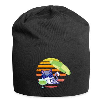 Chat au look vintage - Bonnet en jersey - noir - Devant