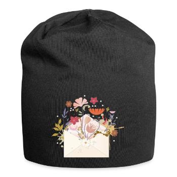 floraler Briefumschlag mit Blüten und Pflanzen - Jersey-Beanie - Schwarz - Vorne