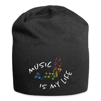 La musique est ma vie - partition aquarelle colorée - musique - Bonnet en jersey - noir - Devant