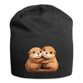 Loutre Amour Étreindre Se Tenir La Main Câlin - Bonnet en jersey - noir - Devant