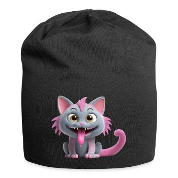 Chat monstre effrayant et mignon - Bonnet en jersey - noir - Devant