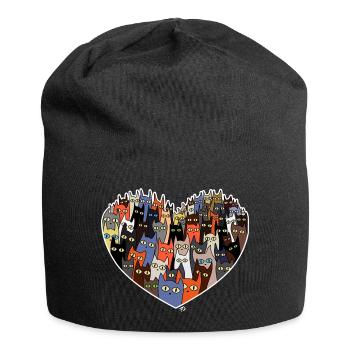 Herzdesign mit niedlichen Katzen - Jersey-Beanie - Schwarz - Vorne