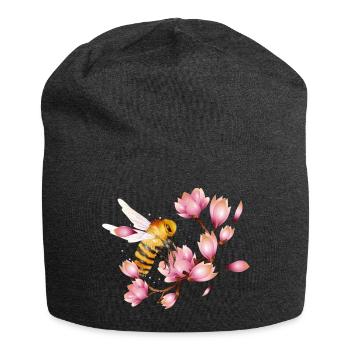 flying bee with magnolias hand drawn - Jersey Beanie - charcoal grey - Front