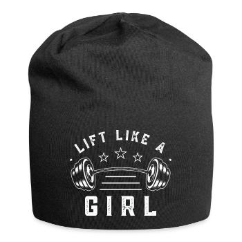 Lustiges Gym-Zitat Heben Sie wie ein Mädchen - Jersey-Beanie - Schwarz - Vorne