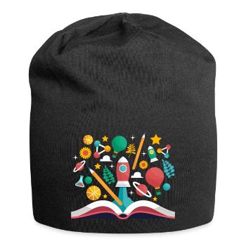 Livre ouvert avec des objets scolaires, apprendre et éduquer - Bonnet en jersey - noir - Devant