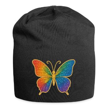 Glitzernder Regenbogen-Schmetterling - Jersey-Beanie - Schwarz - Vorne
