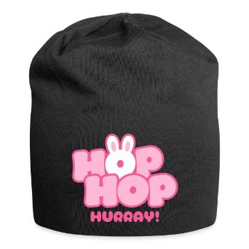 Hop Hop Hurray | Cute Bunny Saying Motif - Jersey Beanie - black - Front