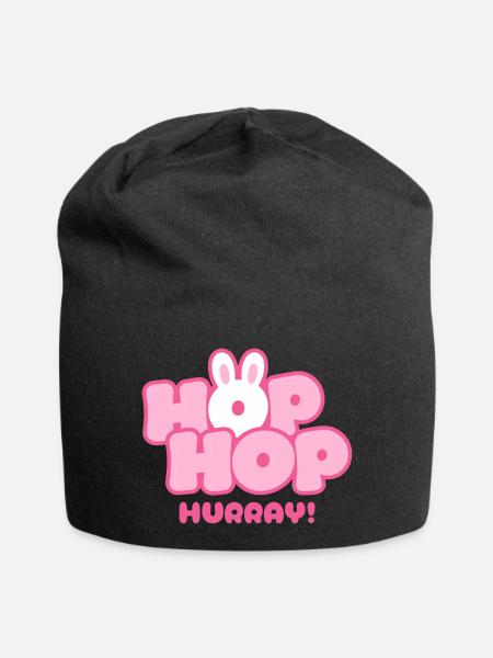 Hop Hop Hurray | Süßes Hasen Spruch Motiv - Jersey-Beanie - Schwarz