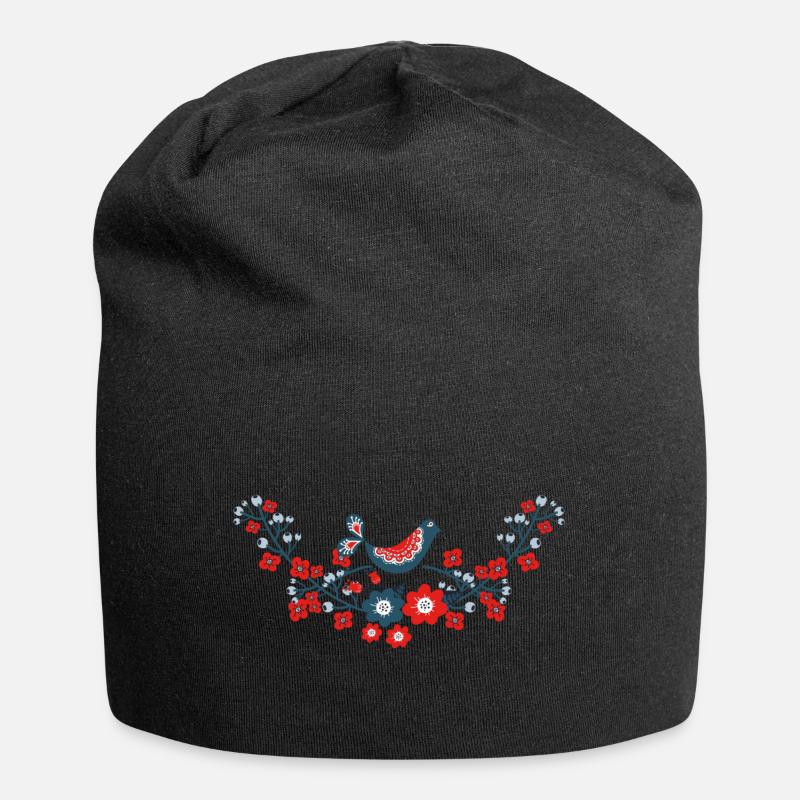 Vogel Blumen Tracht traditionell - Jersey-Beanie - Schwarz