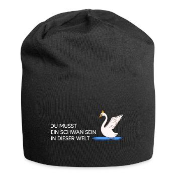 Schwan "Schwan sein" Naturmotto Vogelfrei Schwäne - Jersey-Beanie - Schwarz - Vorne