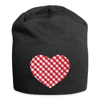 Vichy-Herz rot-weißes Karo-Herz - Jersey-Beanie - Schwarz - Vorne