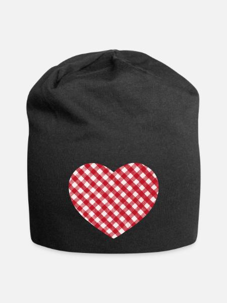 Vichy-Herz rot-weißes Karo-Herz - Jersey-Beanie - Schwarz