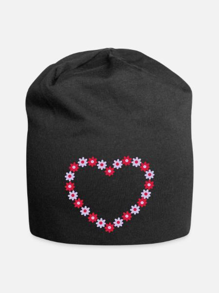 Blume Herz - Jersey-Beanie - Schwarz