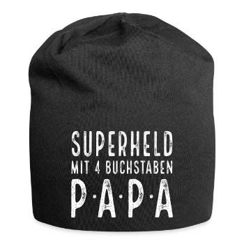 PAPA - Superheld mit 4 Buchstaben - Jersey-Beanie - Schwarz - Vorne