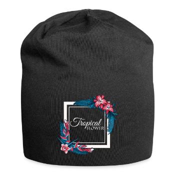 Tropische Blume - Jersey-Beanie - Schwarz - Vorne