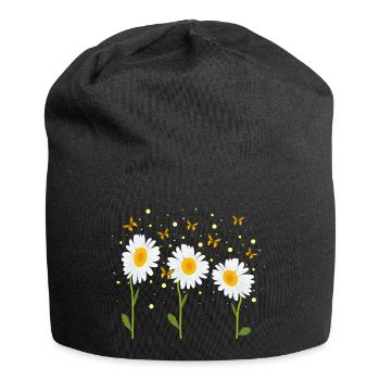Marguerites, papillons - Bonnet en jersey - noir - Devant