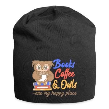 Livres Café Et Hiboux Sont Mon Lieu Heureux - Bonnet en jersey - noir - Devant