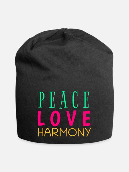 Peace, Love & Harmony - Jersey-Beanie - Schwarz