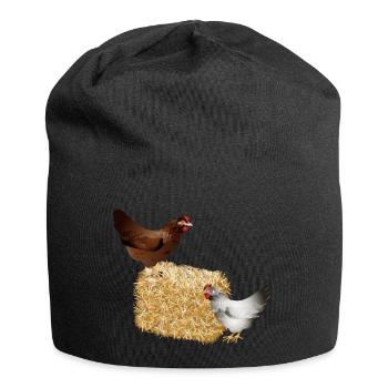 deux poulets sur une balle de paille - Bonnet en jersey - noir - Devant