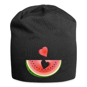 Morceau de pastèque avec cœur - Bonnet en jersey - noir - Devant