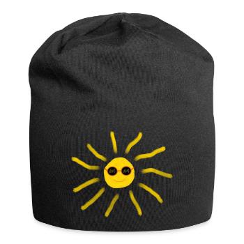 Soleil drôle avec des lunettes de soleil plage d’été - Bonnet en jersey - noir - Devant