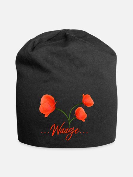 Waage Sternzeichen Waage Libra Mohn Klatschmohn - Jersey-Beanie - Schwarz