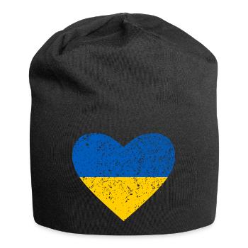 Ukraine, blau-gelbes Herz - Jersey-Beanie - Schwarz - Vorne