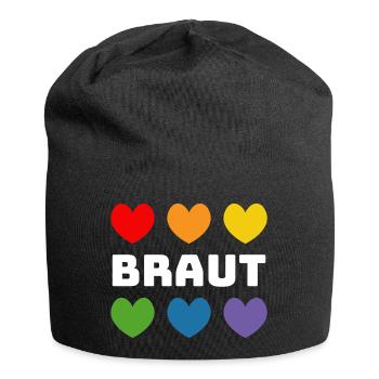 Regenbogenherzchen Braut weiss - Jersey-Beanie - Schwarz - Vorne