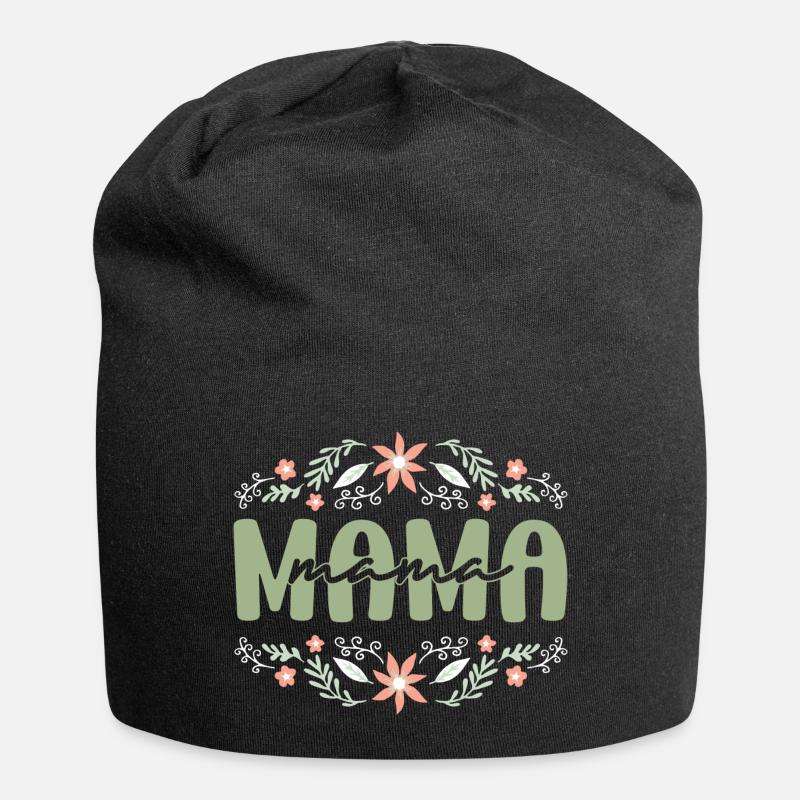 Floral MAMA gift idea - Jersey Beanie - black