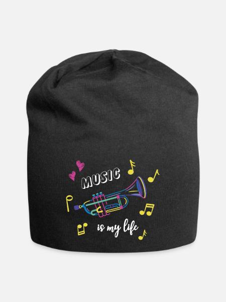 Trompete - Music is my life - Musik - Instrument - Jersey-Beanie - Schwarz