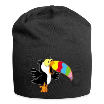 Oiseau et bec multicolore - Bonnet en jersey - noir - Devant