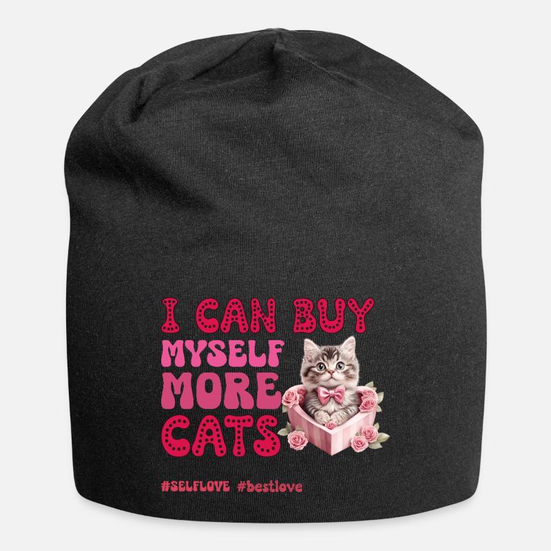 Valentine's Day Cat - Jersey Beanie - black