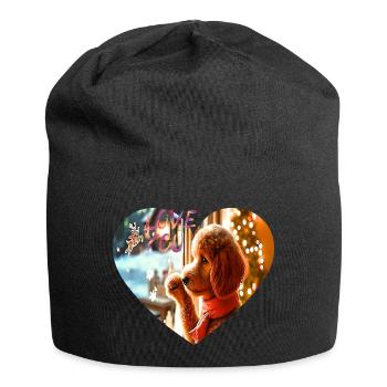 Welpenherz am Fenster - Jersey-Beanie - Schwarz - Vorne