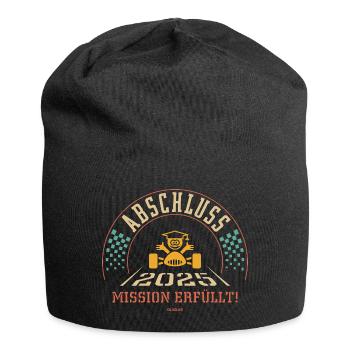 Abschluss 2025 – Mission Erfüllt! Zieleinfahrt 4C - Jersey-Beanie - Schwarz - Vorne