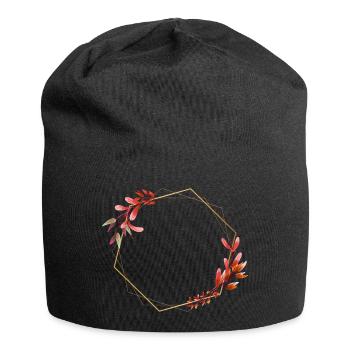Goldenes Sechseck mit roten und orangen Blüten - Jersey-Beanie - Schwarz - Vorne