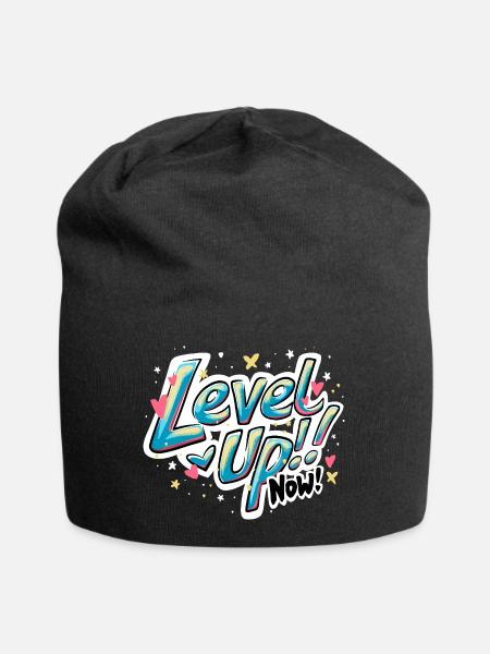 Vibrant Inspirational 'Level up now!' Quote Design - Jersey Beanie - black