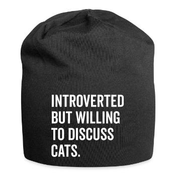 Introvertiert, aber bereit, über Katzen zu diskutieren - Jersey-Beanie - Schwarz - Vorne